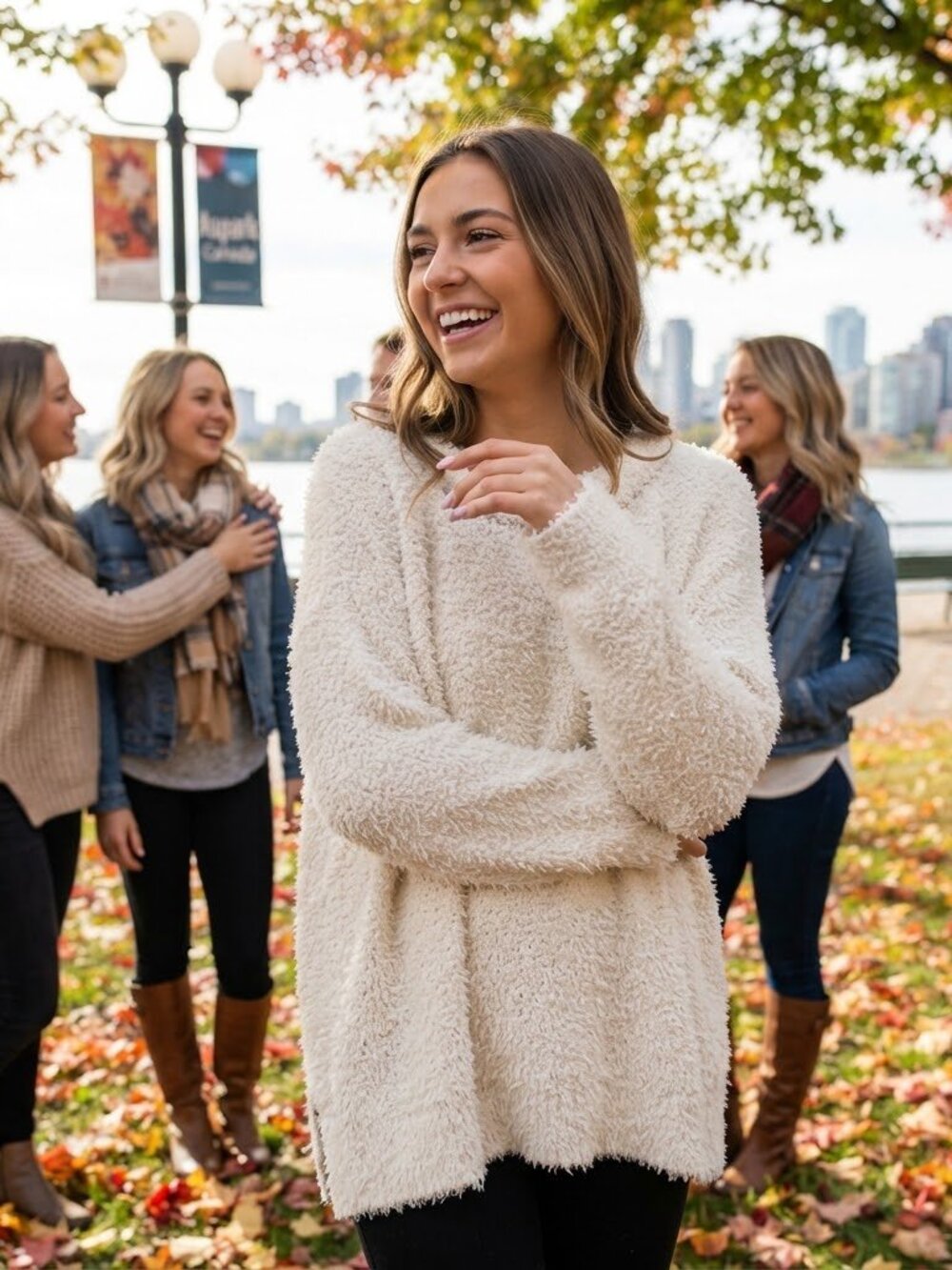 Altar'd State Cream Fuzzy Eyelash Knit Oversized Cozy Cloud-Soft Sweater Large